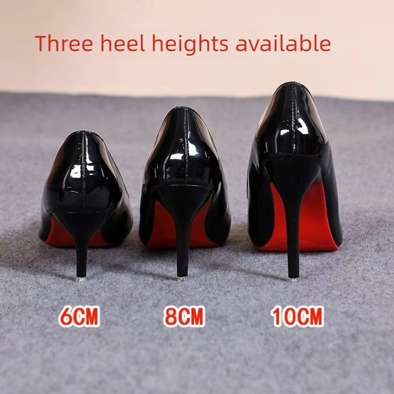 Leather Work Women Shoes - Seksi Sivri Burunlu Rugan Deri Yüksek