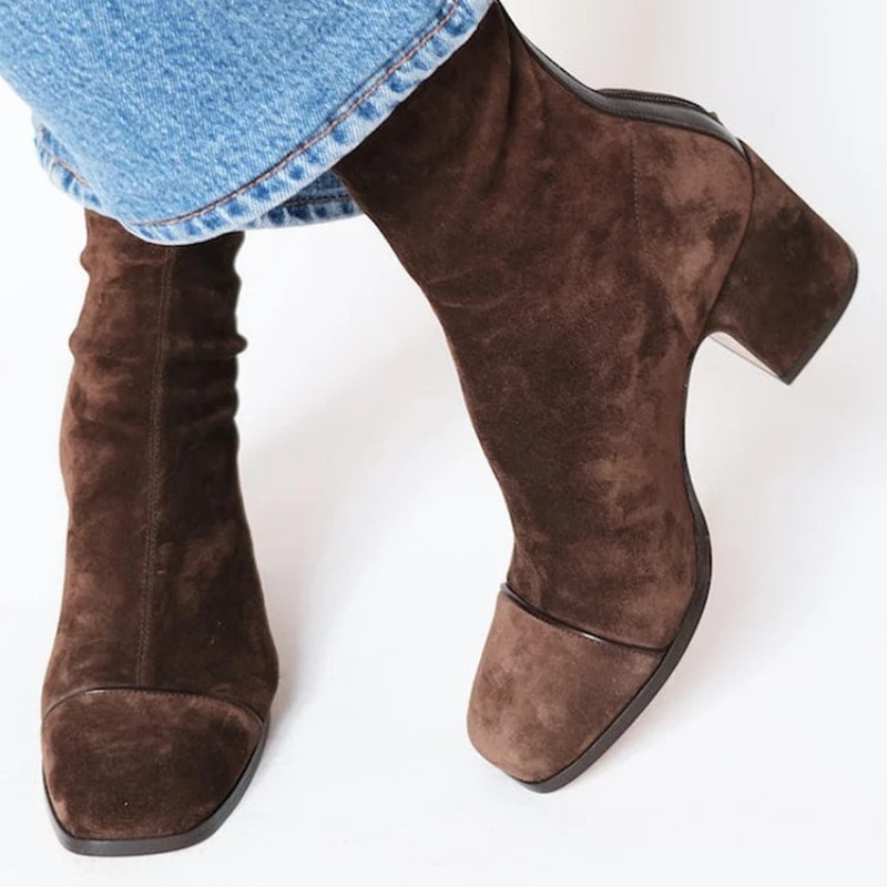Leather Work Women Shoes - Süet Deri Kadın Botları Sivri Burun