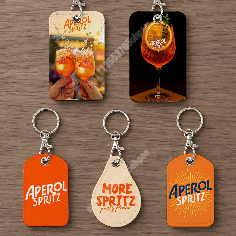 Leatherwork Keychain - Turuncu Prosecco A-Aperol S-Spritz Deri Anahtarlık