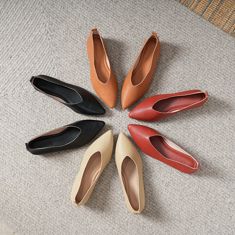 Leather Work Women Shoes - İlkbahar ve Sonbahar Moda Yeni Kare